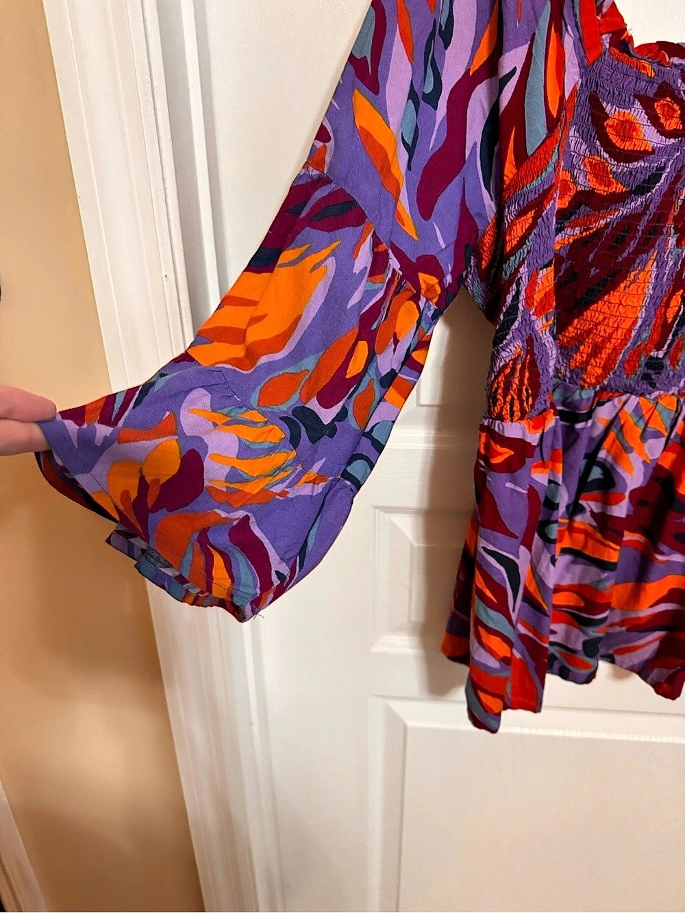 Terra & Sky Plus Size Bell Sleeve Smock Top Purple & Orange XL - Picture 3 of 4